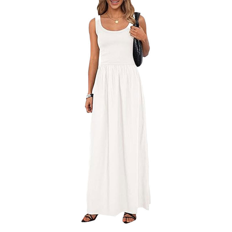 European And American Elegant Temperament Pure Color Sleeveless Slimming And Fashionable Sling Dress