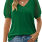 Womens Summer Tops V Neck T Shirts Dot Puff Sleeve Tops Loose Casual Tshirts