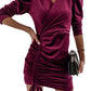 Puff Sleeve V Neck  Slim Pull Rope Wrap Hip Dress