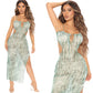 Printed Mesh See-Through Strap Cut-Out Dress
