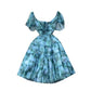 New Summer Light-Luxury Court-Style Oil-Paint French-Print Waist-Cinching Dress
