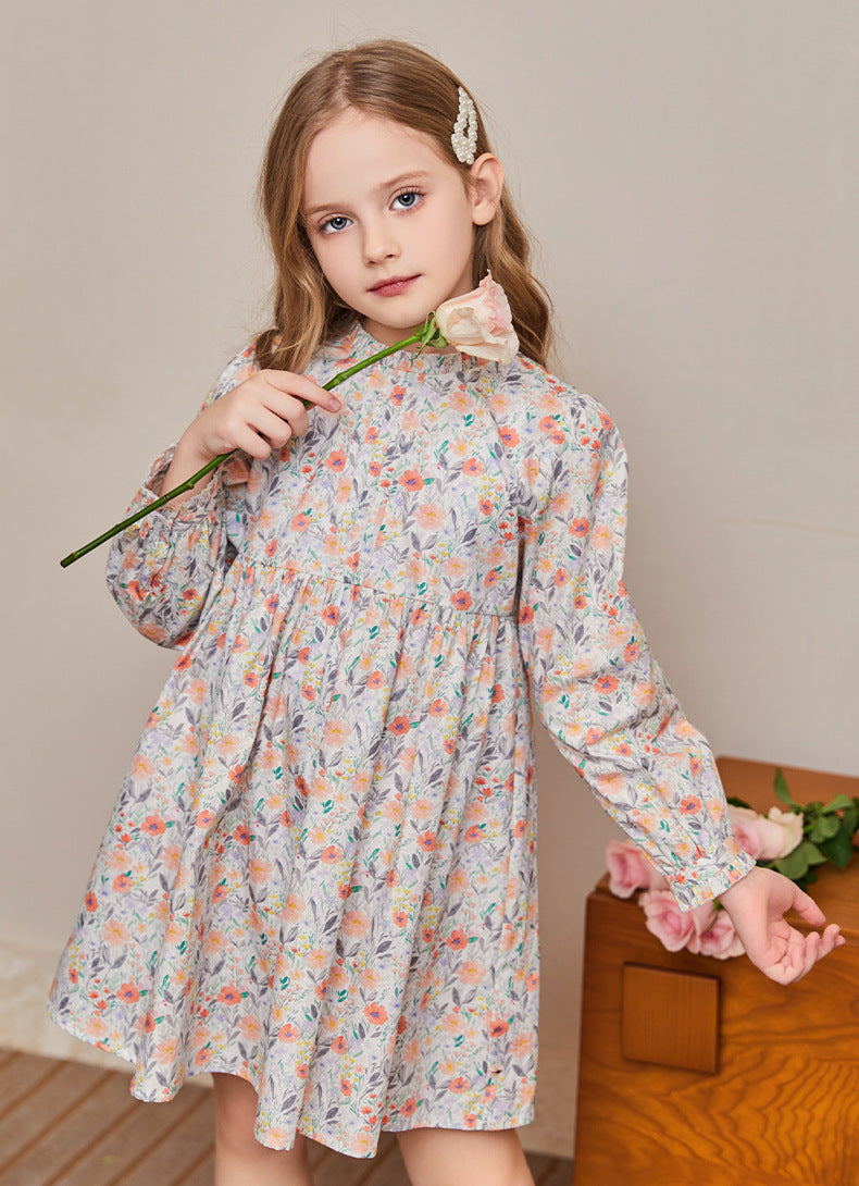Robe fleurie en coton pour fille, style pastoral, manches bouffantes