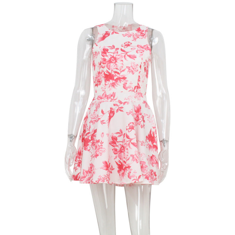 Chic Sleeveless High-waisted Backless Printed Dress