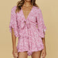 Positioning Printing Deep V Neck Chest Waist Jumpsuit