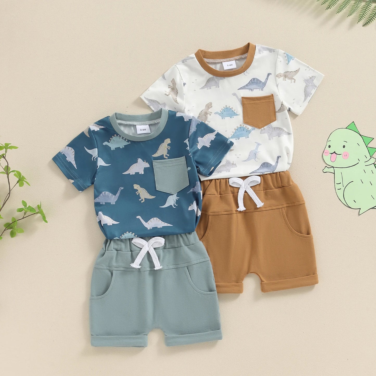 Dinosaur Printed Short Sleeve Shorts Suit