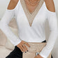 Fashion Hollowed-out Solid Color T-shirt Top Women