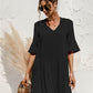 V-neck Flared Sleeves Cake Stitching Dress