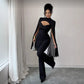 Women's Crew-neck Ribbed Chiffon Cape-style Bodycon Jumpsuit