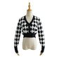 V-neck Black And White Diamond Single-breasted Long-sleeved Knitted Cardigan