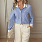 Women's French Loose Fashion Blue Striped Shirt