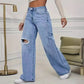 Women's Ripped Wide-legged Jeans
