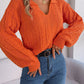 Casual Polo Collar Solid Color Plaid Long Sleeve Knitted Pullover Sweater