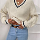 Winter Women's Clothes Cable Knit V Neck Sweaters Casual Long Sleeve Striped Pullover Sweater Trendy Loose Preppy Jumper Top
