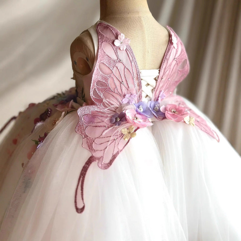 White Girl Flower Design Stage Show Performance Costume