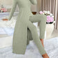 Crew Neck Split Long Sleeve Two-piece Set