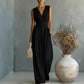 Womens Elegant Sleeveless Waist-Cinching V-Neck Sophisticated Jumpsuit