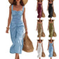 Elegant Cotton-Linen Resort-Style Dress With Wide Straps And Ruffled Hem