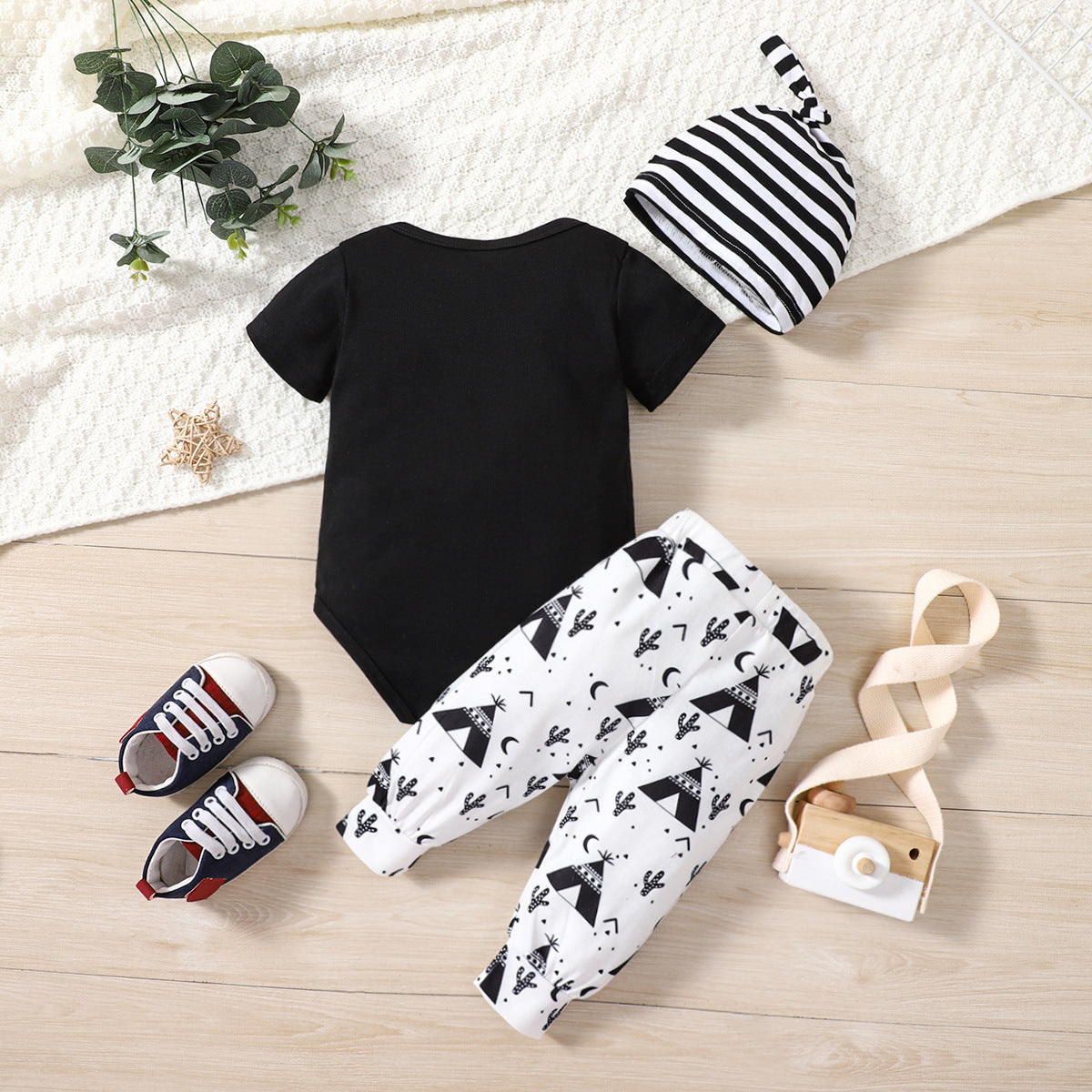 Cartoon Printed Trousers Hat Three-piece Set