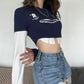 Women's Street Fashion Print Long Sleeve Plunging T-shirt