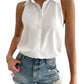 White Fold Collar Sleeveless Shirt