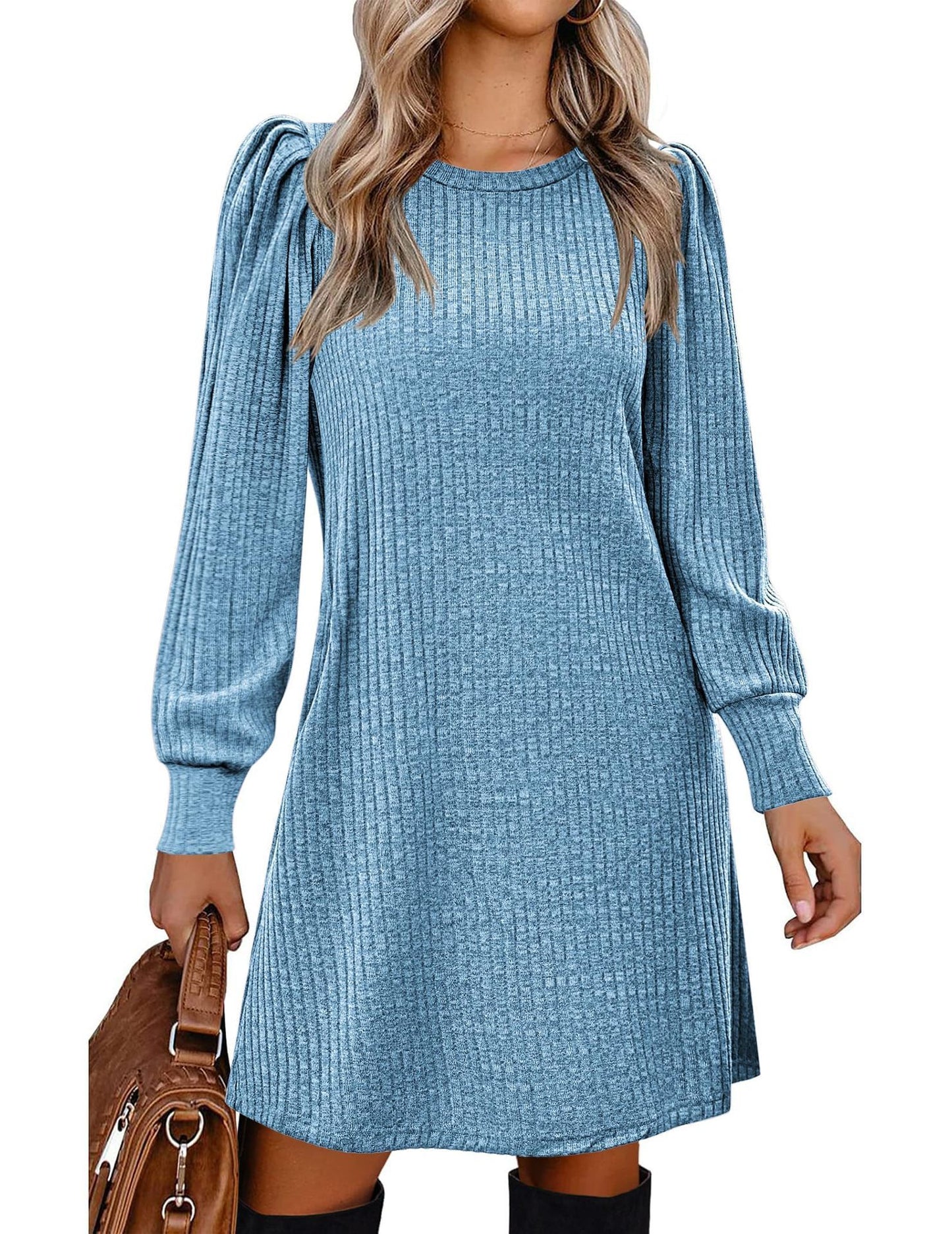 Robe ample décontractée en tricot à manches bouffantes pour femmes, mode européenne et américaine