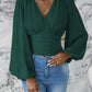 V-neck Sleeve Solid Color Pleated Women's Long-sleeved Top