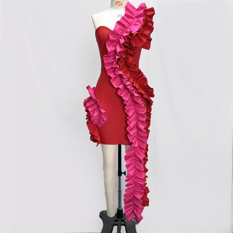 Robe une pièce bandage pliable sur le côté pour fête d'anniversaire