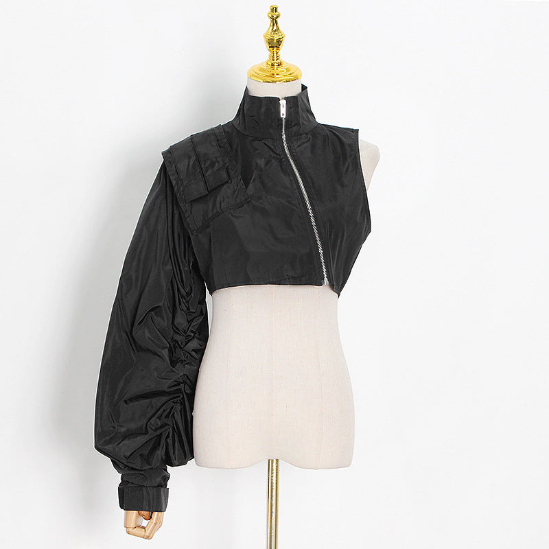 Solid Color Lapel Cardigan Slim-fit Tooling Style Cropped Jacket