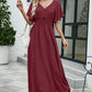 Robe trapèze ample à manches courtes et col en V pour femme