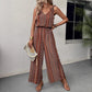 Casual Striped Printed Jumpsuit With Straps And Elastic Waist