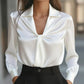 Autumn Fashion Temperament Solid Color Satin Pleated Long Sleeve Shirt Women