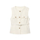 Metal Clasp With Belt Punk Texture Crew Neck Vest