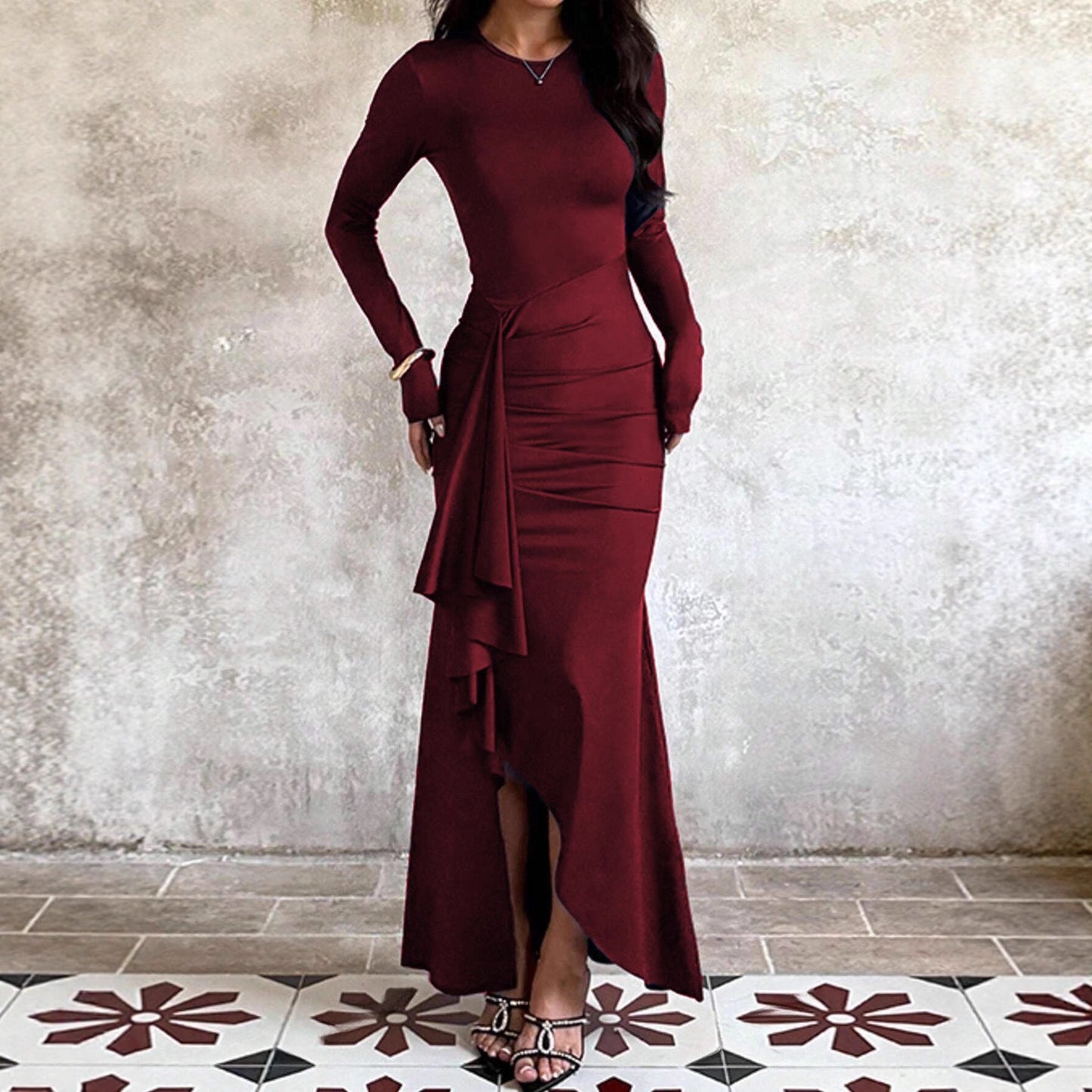 Women's Fashion Flounce Long Sleeve Dress