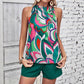 Womens Fashionable Casual Printed Strap Sleeveless Top And Shorts Set
