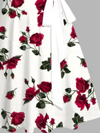 Vintage Rose Print Midi Dress With Belt