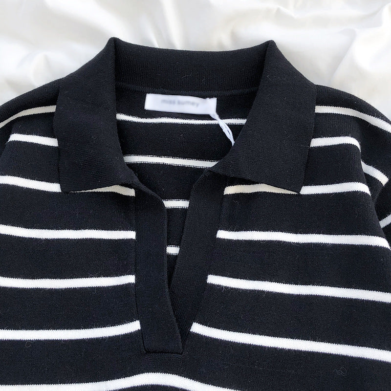 Women's Temperament Simple Lapel Slim Fit Long Sleeve Knit Sweater