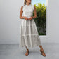 Casual Womens Lace Ruffle-neckline Sleeveless Striped Dress