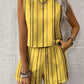 Casual Craft Stripe Printing Sleeveless Tank Top Shorts Suit