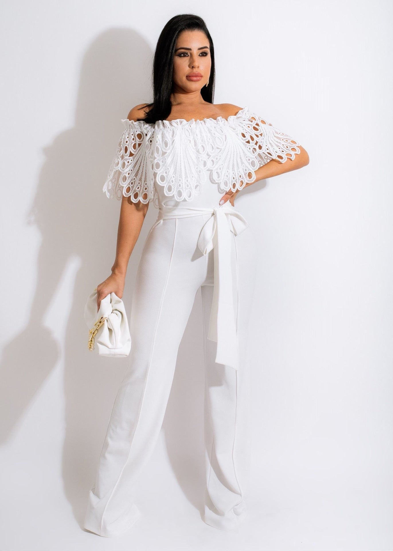 Standard Size Ruffles Off-the-shoulder Jumpsuit