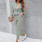 Solid Color Lapel Long Sleeve Dungarees Fashion Two-piece Suit