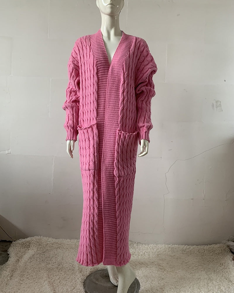 Cardigan long en tricot avec poche, pull long, manteau épais, européen et américain