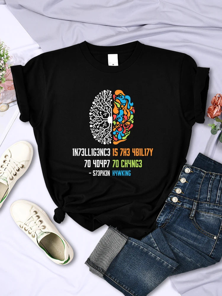 Round Neck Printed T-shirt Top Women's Breathable Short Sleeve