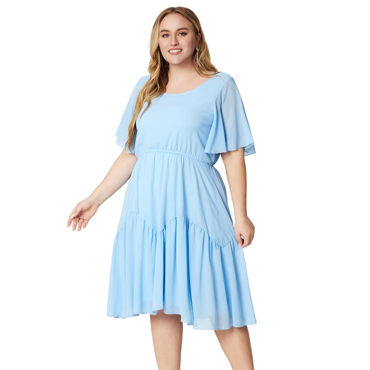 Robe en mousseline imprimée à manches courtes pour femme