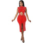 Fashion Mesh See-through Rhinestone Hollow Split Dress Women's Clothing
