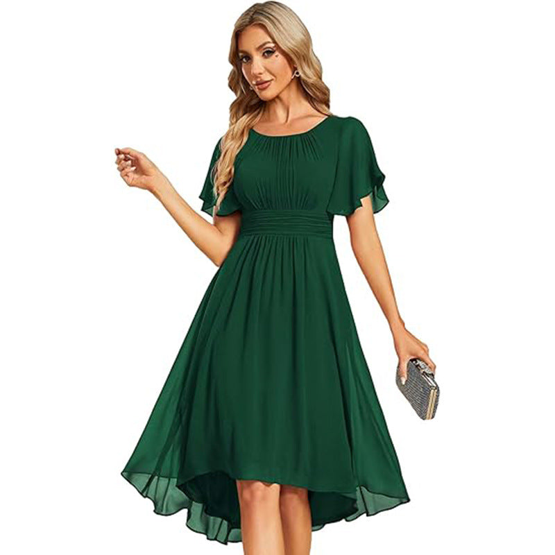 Robe de soirée élégante à col rond et manches courtes pour femme