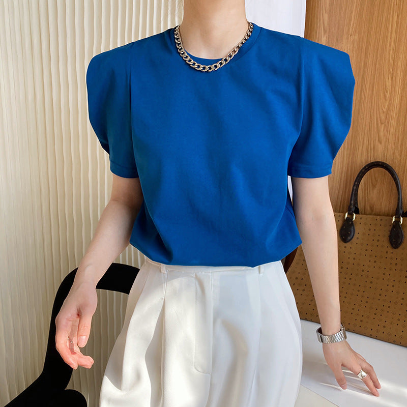 Women's Lazy Loose Round Neck Puff Sleeve Top
