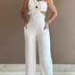 Women's White Three-dimensional Flower Design Sling One-piece Trousers