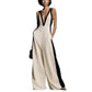 Sleeveless Womens V-Neck Contrasting Color Wide-Leg Jumpsuit