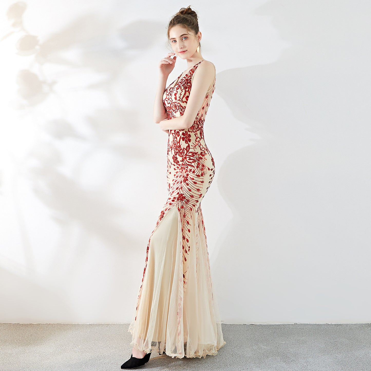 Robe de soirée élégante à paillettes et queue de poisson pour femme