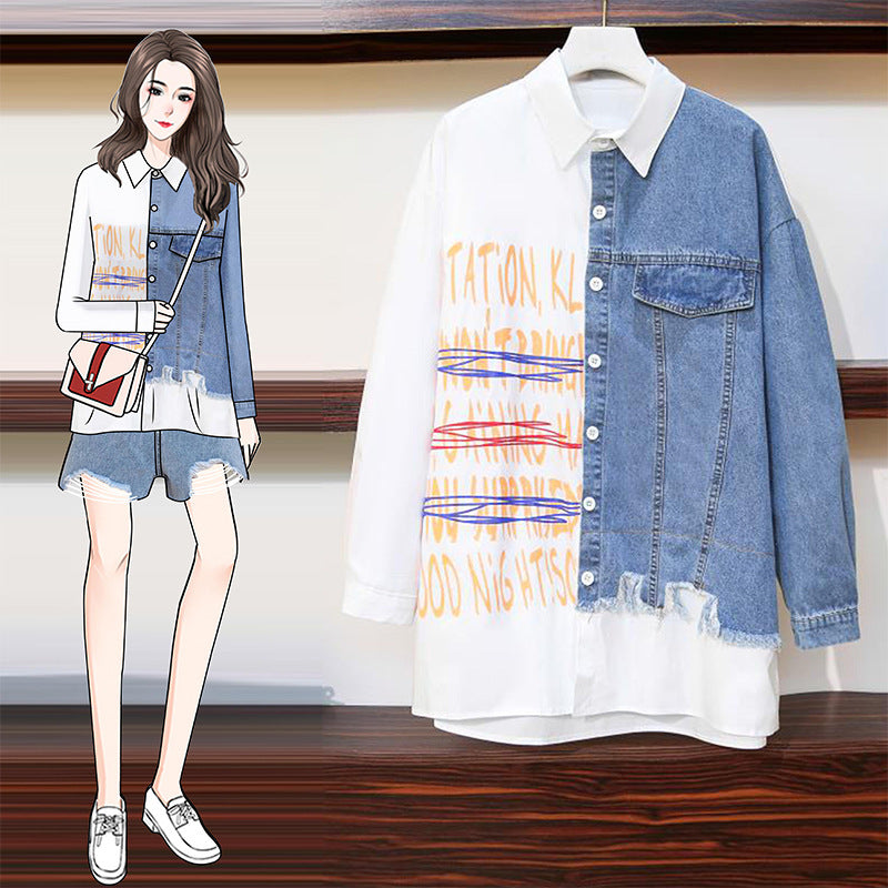 Women's Retro Hong Kong Style Long-sleeved Letter Printing Shirt